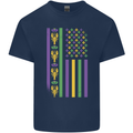 USA Mardi Gras American Flag America Mens Cotton T-Shirt Tee Top Navy Blue