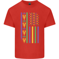 USA Mardi Gras American Flag America Mens Cotton T-Shirt Tee Top Red
