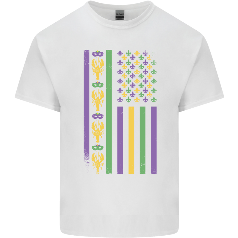 USA Mardi Gras American Flag America Mens Cotton T-Shirt Tee Top White
