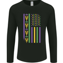 USA Mardi Gras American Flag America Mens Long Sleeve T-Shirt Black