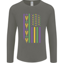 USA Mardi Gras American Flag America Mens Long Sleeve T-Shirt Charcoal
