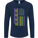 USA Mardi Gras American Flag America Mens Long Sleeve T-Shirt Navy Blue