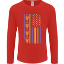 USA Mardi Gras American Flag America Mens Long Sleeve T-Shirt Red