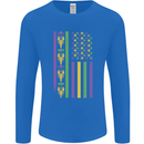 USA Mardi Gras American Flag America Mens Long Sleeve T-Shirt Royal Blue