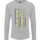 USA Mardi Gras American Flag America Mens Long Sleeve T-Shirt Sports Grey