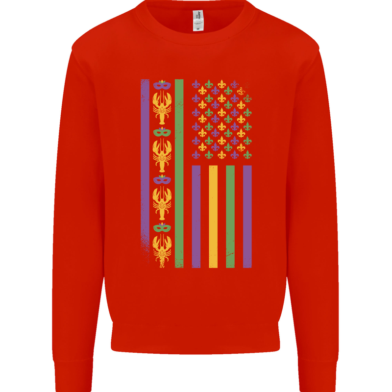 USA Mardi Gras American Flag America Mens Sweatshirt Jumper Bright Red