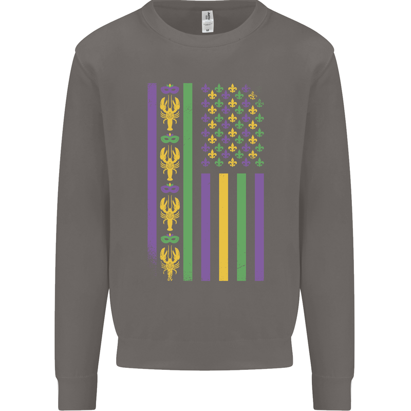 USA Mardi Gras American Flag America Mens Sweatshirt Jumper Charcoal