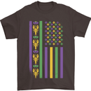 USA Mardi Gras American Flag America Mens T-Shirt 100% Cotton Dark Chocolate