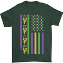 USA Mardi Gras American Flag America Mens T-Shirt 100% Cotton Forest Green