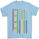 USA Mardi Gras American Flag America Mens T-Shirt 100% Cotton Light Blue