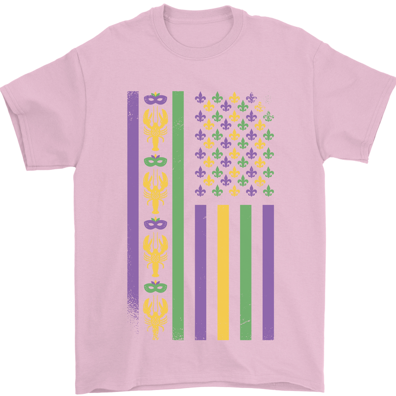 USA Mardi Gras American Flag America Mens T-Shirt 100% Cotton Light Pink