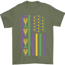 USA Mardi Gras American Flag America Mens T-Shirt 100% Cotton Military Green