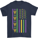 USA Mardi Gras American Flag America Mens T-Shirt 100% Cotton Navy Blue