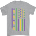 USA Mardi Gras American Flag America Mens T-Shirt 100% Cotton Sports Grey