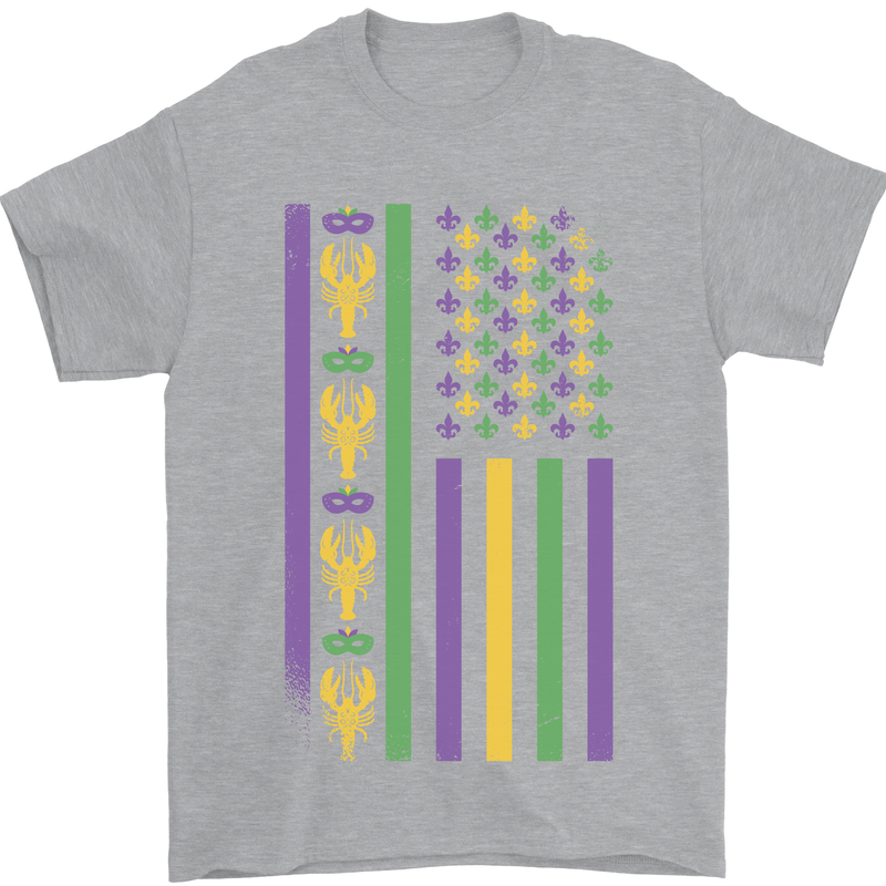 USA Mardi Gras American Flag America Mens T-Shirt 100% Cotton Sports Grey