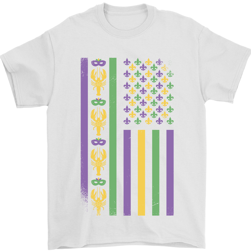 USA Mardi Gras American Flag America Mens T-Shirt 100% Cotton White