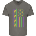 USA Mardi Gras American Flag America Mens V-Neck Cotton T-Shirt Charcoal