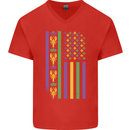 USA Mardi Gras American Flag America Mens V-Neck Cotton T-Shirt Red
