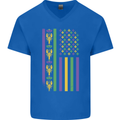 USA Mardi Gras American Flag America Mens V-Neck Cotton T-Shirt Royal Blue