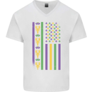 USA Mardi Gras American Flag America Mens V-Neck Cotton T-Shirt White
