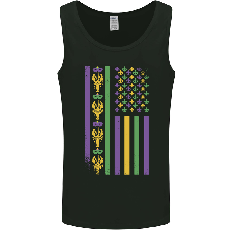 USA Mardi Gras American Flag America Mens Vest Tank Top Black