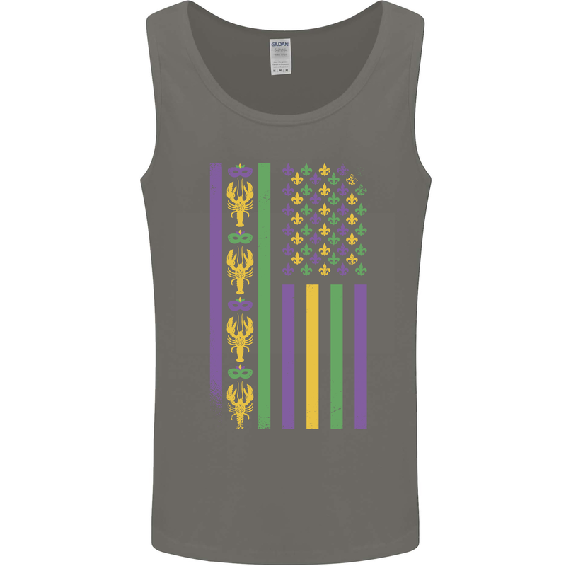 USA Mardi Gras American Flag America Mens Vest Tank Top Charcoal
