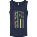 USA Mardi Gras American Flag America Mens Vest Tank Top Navy Blue