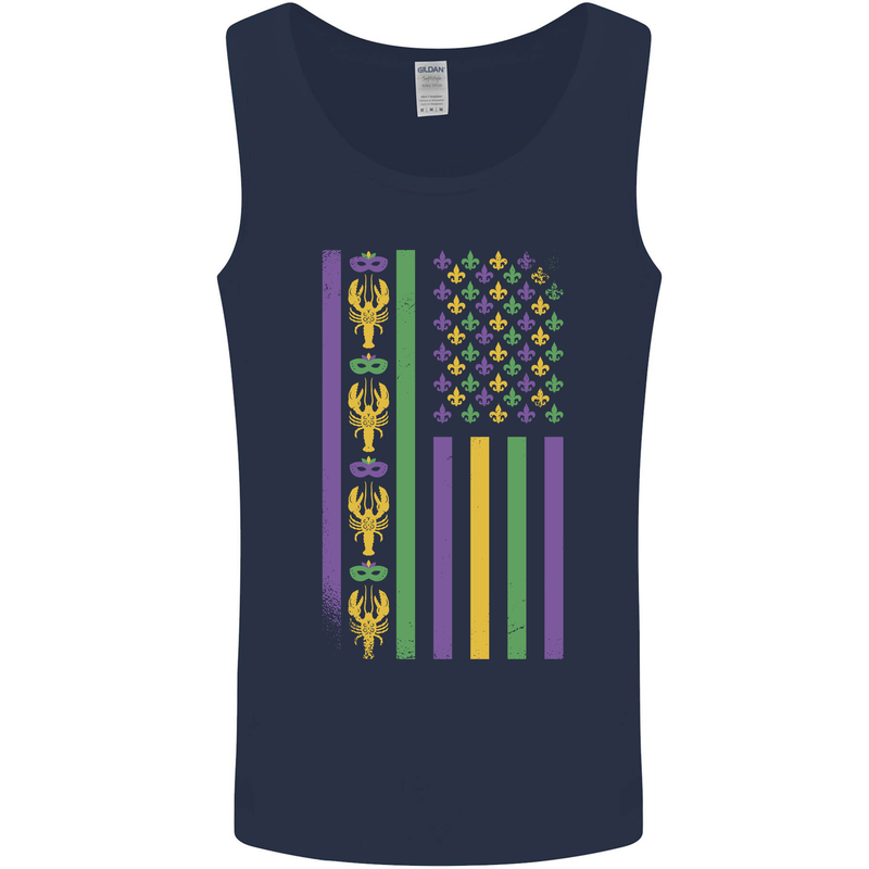 USA Mardi Gras American Flag America Mens Vest Tank Top Navy Blue