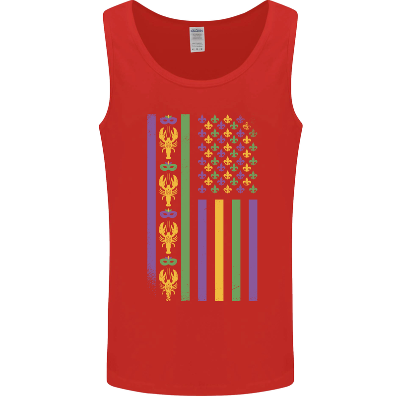 USA Mardi Gras American Flag America Mens Vest Tank Top Red