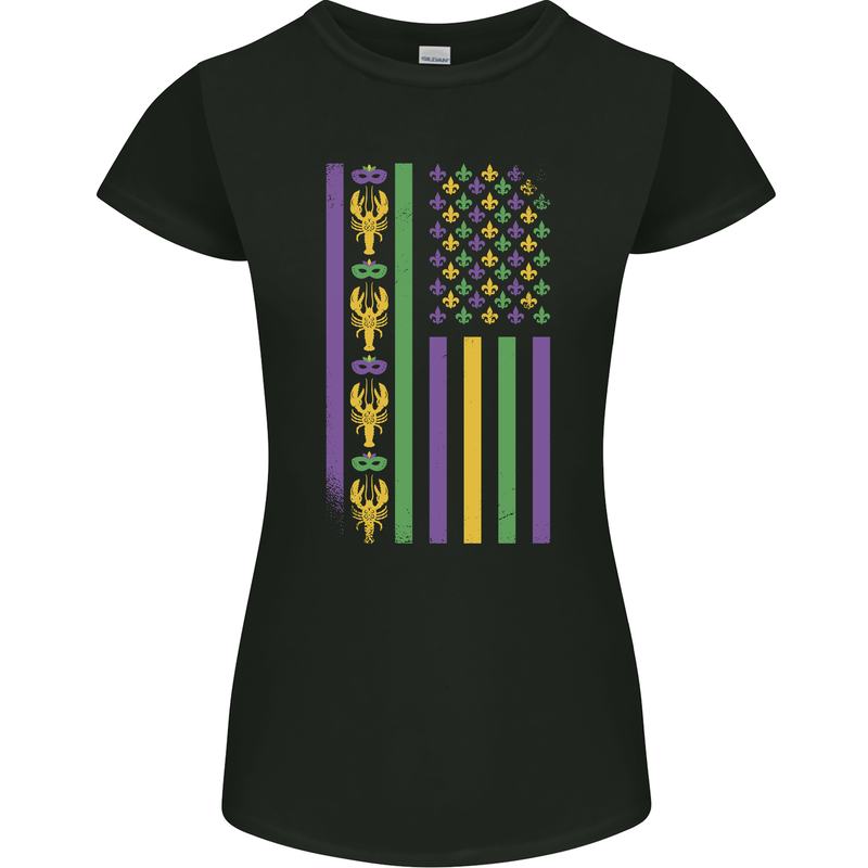 USA Mardi Gras American Flag America Womens Petite Cut T-Shirt Black