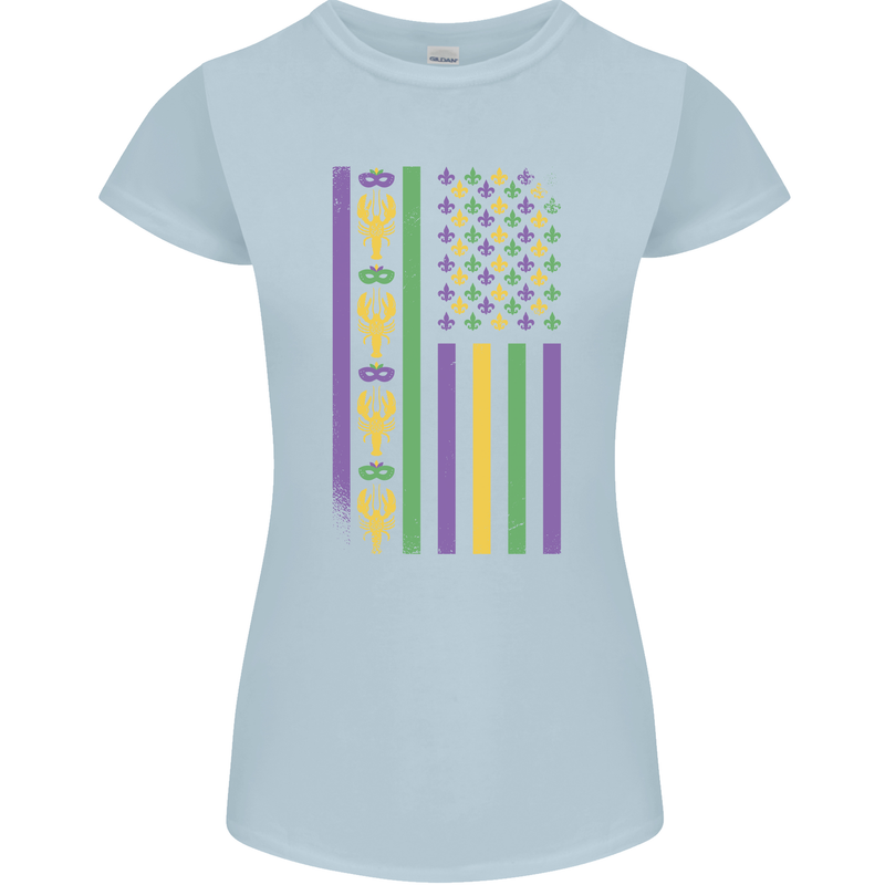 USA Mardi Gras American Flag America Womens Petite Cut T-Shirt Light Blue