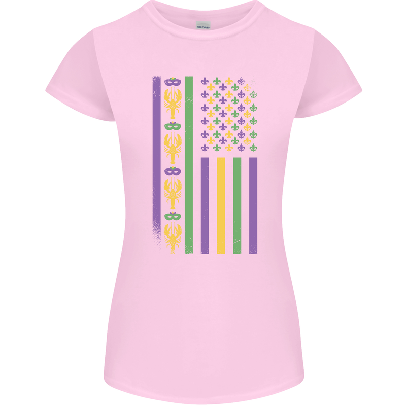 USA Mardi Gras American Flag America Womens Petite Cut T-Shirt Light Pink