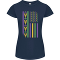 USA Mardi Gras American Flag America Womens Petite Cut T-Shirt Navy Blue