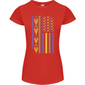 USA Mardi Gras American Flag America Womens Petite Cut T-Shirt Red