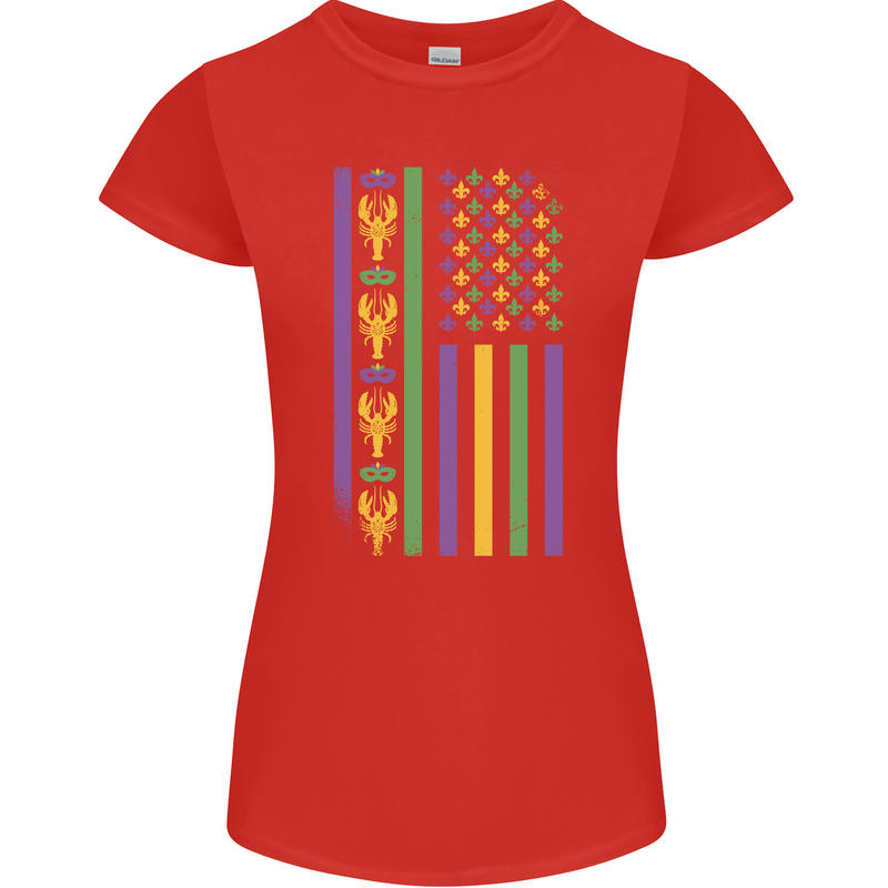 USA Mardi Gras American Flag America Womens Petite Cut T-Shirt Red