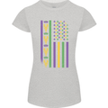 USA Mardi Gras American Flag America Womens Petite Cut T-Shirt Sports Grey