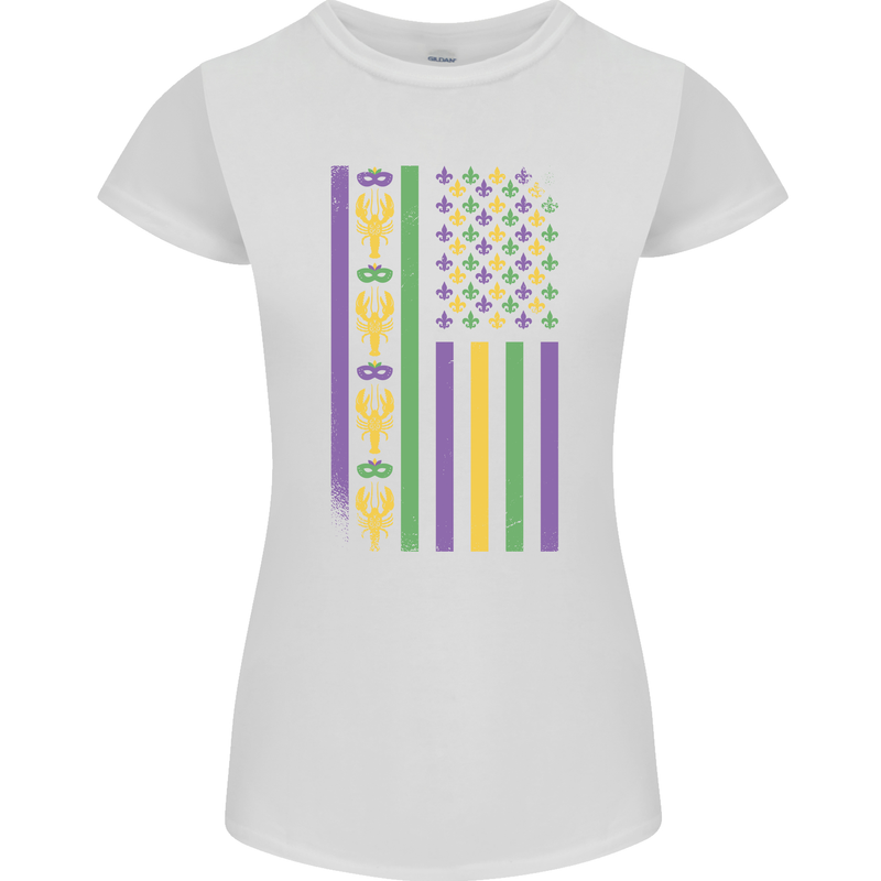 USA Mardi Gras American Flag America Womens Petite Cut T-Shirt White