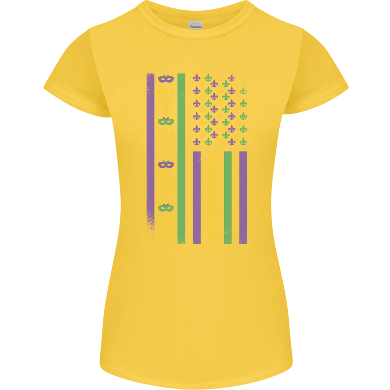 USA Mardi Gras American Flag America Womens Petite Cut T-Shirt Yellow