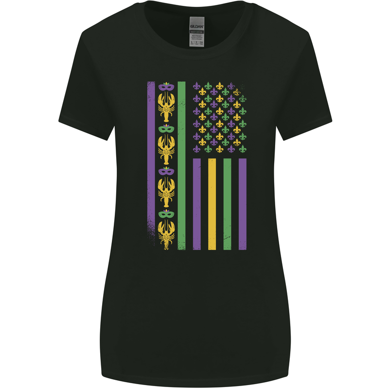 USA Mardi Gras American Flag America Womens Wider Cut T-Shirt Black