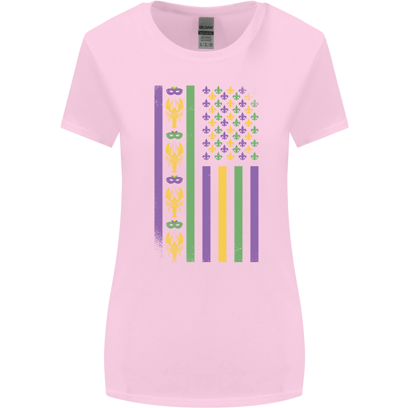 USA Mardi Gras American Flag America Womens Wider Cut T-Shirt Light Pink