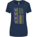 USA Mardi Gras American Flag America Womens Wider Cut T-Shirt Navy Blue