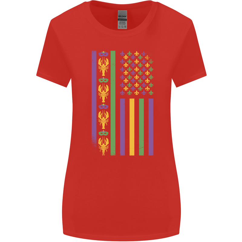 USA Mardi Gras American Flag America Womens Wider Cut T-Shirt Red
