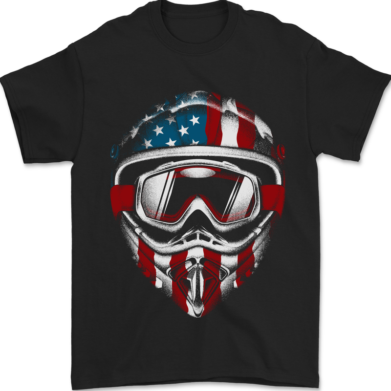 USA Motocross Helmet Dirt Bike MotoX Mens T-Shirt 100% Cotton Black
