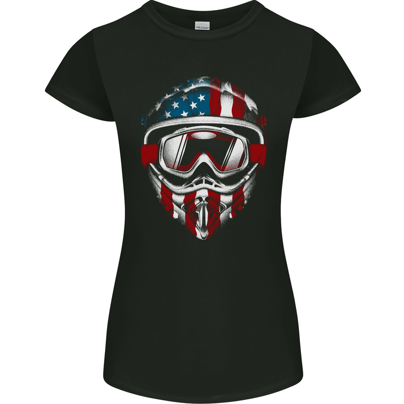 USA Motocross Helmet Dirt Bike MotoX Womens Petite Cut T-Shirt Black