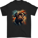 USA Pug With American Flag Dog Mens T-Shirt 100% Cotton Black
