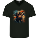 USA Pug With American Flag Dog Mens V-Neck Cotton T-Shirt Black