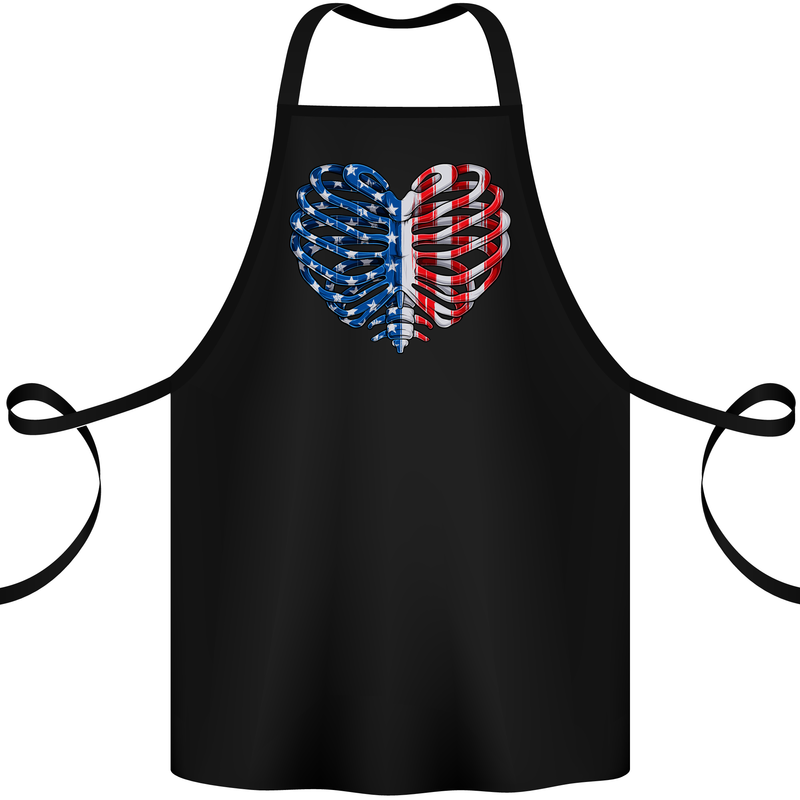 USA Rib Cage American Flag Cotton Apron 100% Organic Black