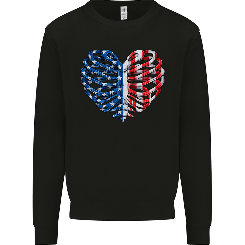 USA Rib Cage American Flag Mens Sweatshirt Jumper Black