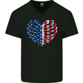 USA Rib Cage American Flag Mens V-Neck Cotton T-Shirt Black