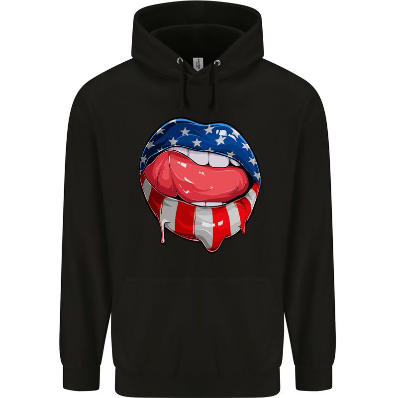 USA Sexy Lips America Mens 80% Cotton Hoodie Black